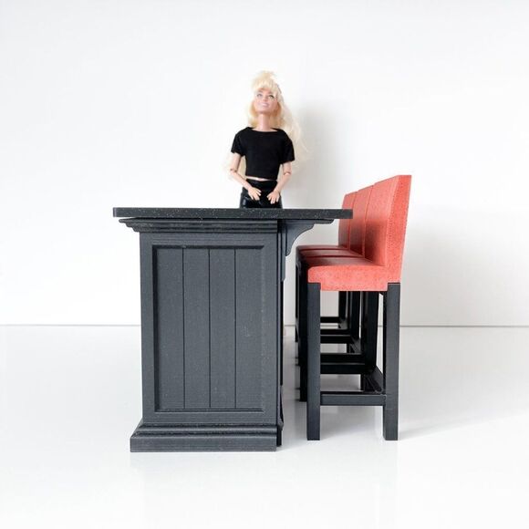 Barbie Integrity Doll Black Kitchen Island 1:6 Scale 3 Matched Chairs 3D Printed - Picture 5 of 13